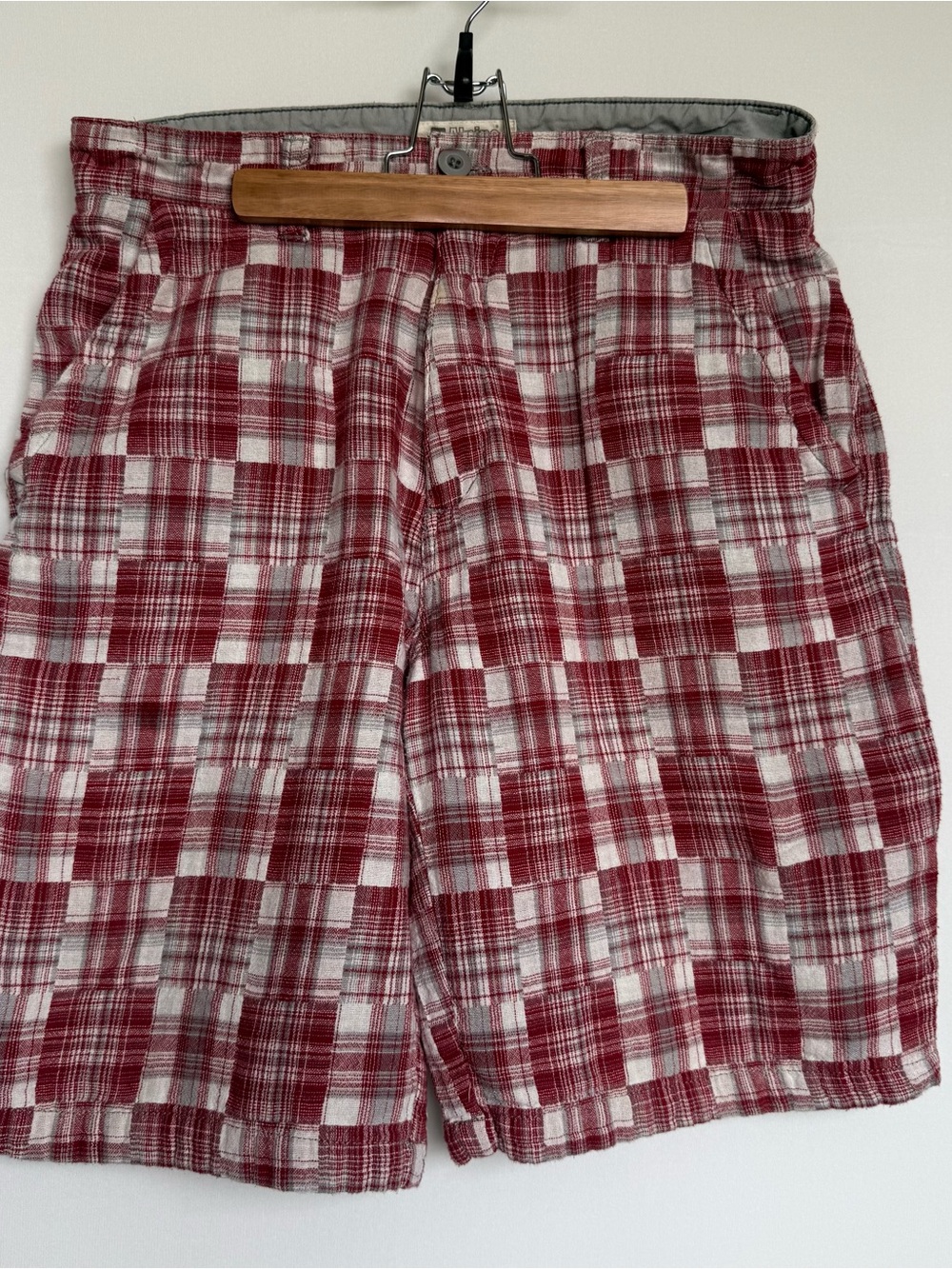 Alpine Design Red and White Plaid Patchwork Men's Hybrid Shorts
